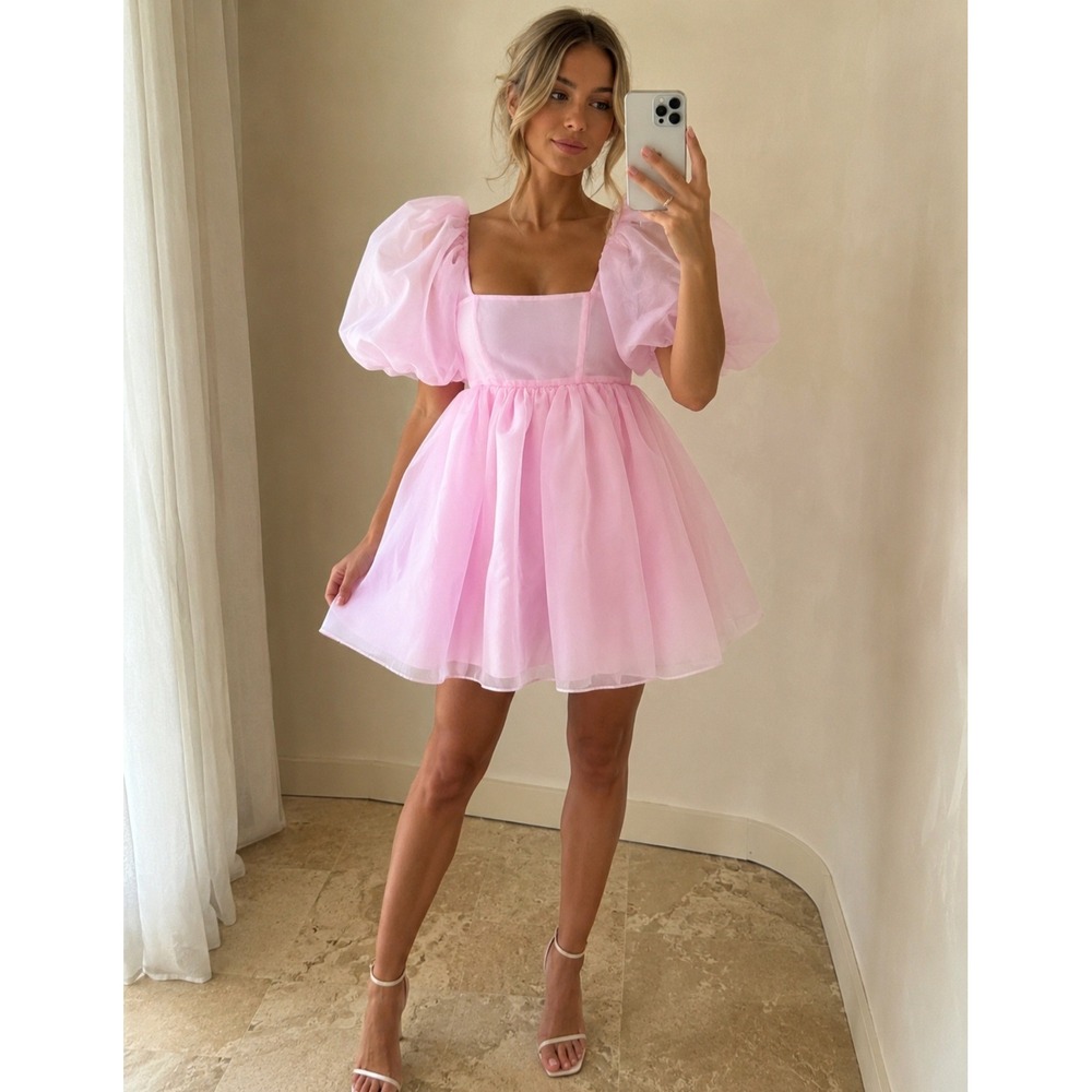 NEW Selkie The Puff Dress Angel Delight Pink Organza‎ Mini Babydoll XXS